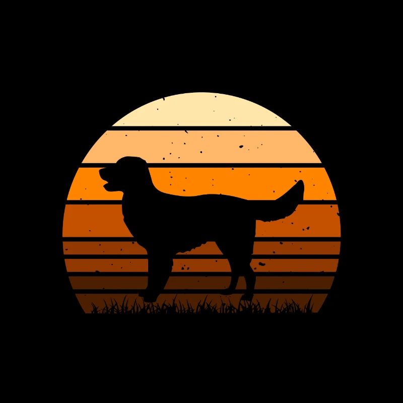 German Longhaired Pointer Dog Silhouette Retro
