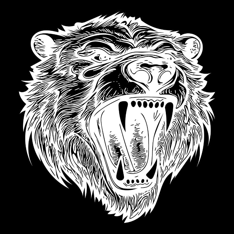 Tattoo style bear head with sharp teeth