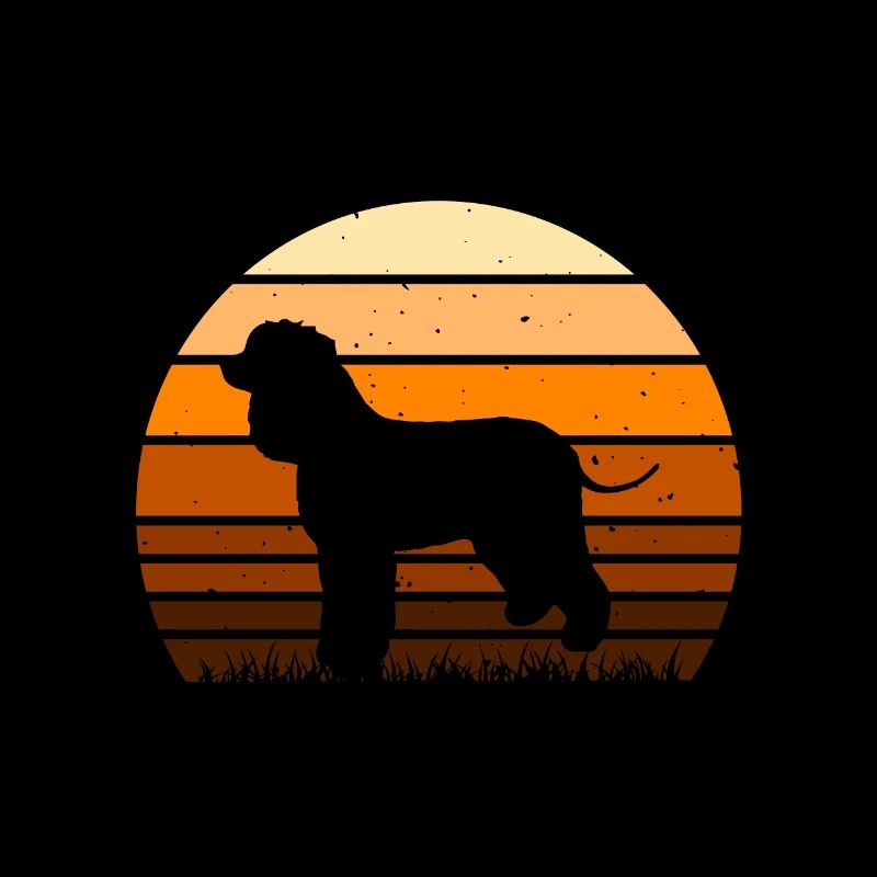 Irish Water Spaniel Dog Silhouette Retro Sunset