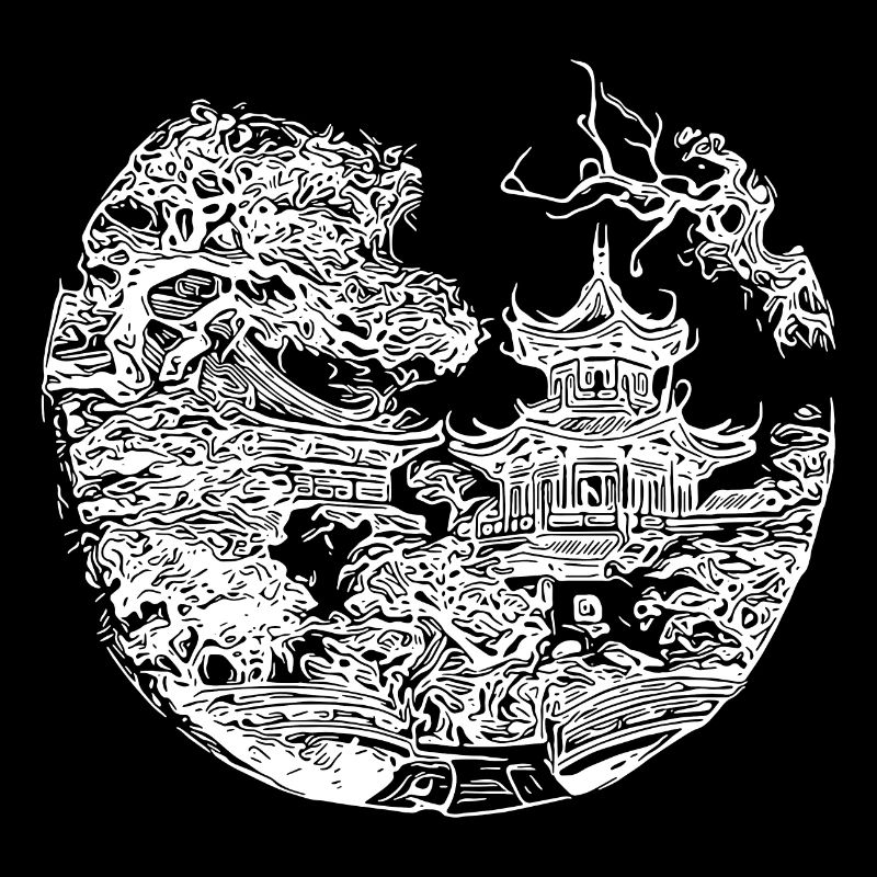 Japanischer Tempel in retro Landschaft Design