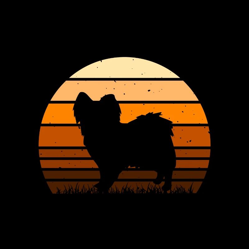 Papillon Dog Lover Silhouette Vintage Sunset