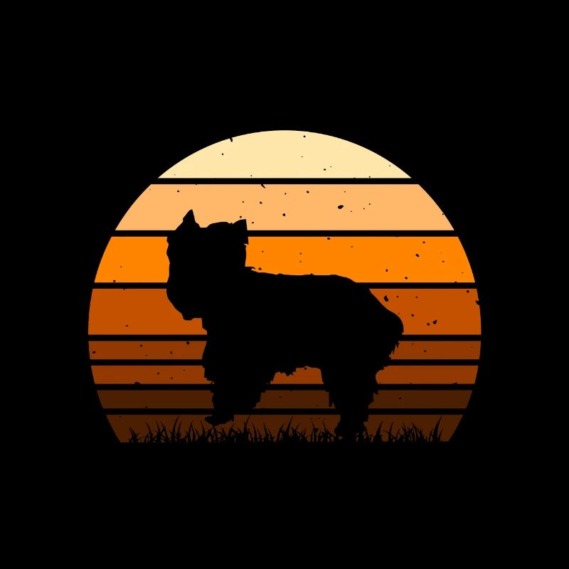 Yorkshire Terrier Chien Amour Silhouette Rétro Coucher de soleil