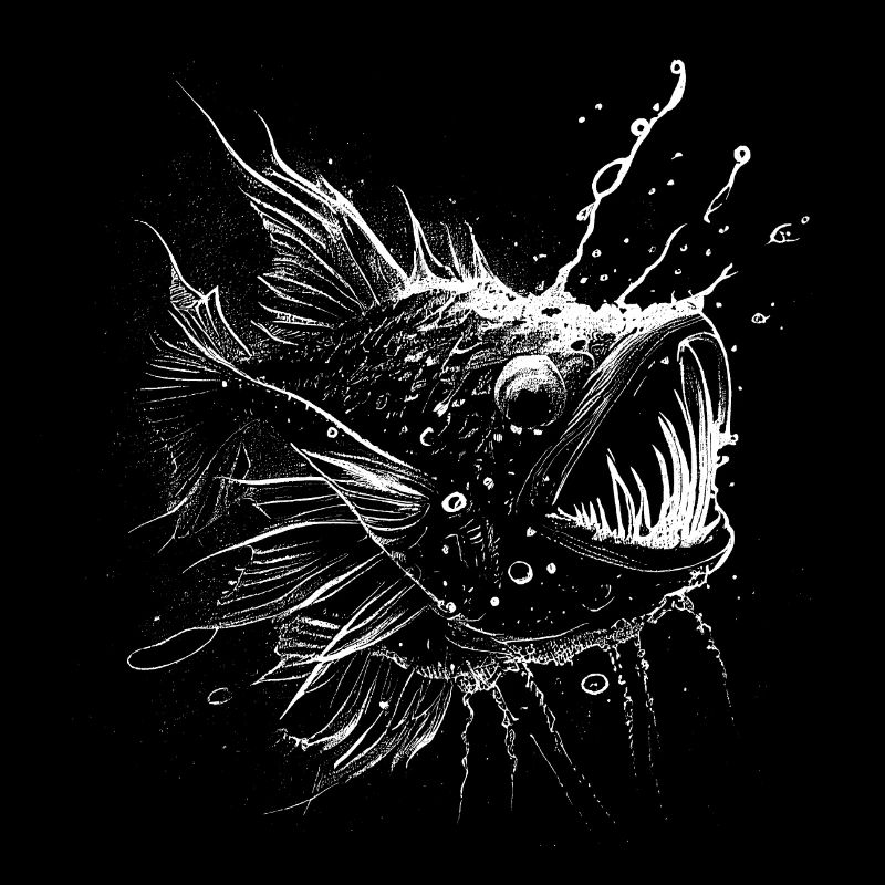 Frogfish, deep-sea fish in white on black