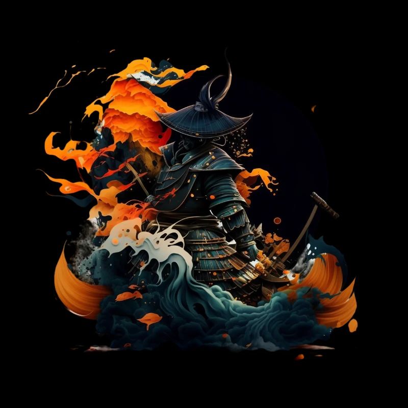 Cooler Samurai in der Rauchwolke