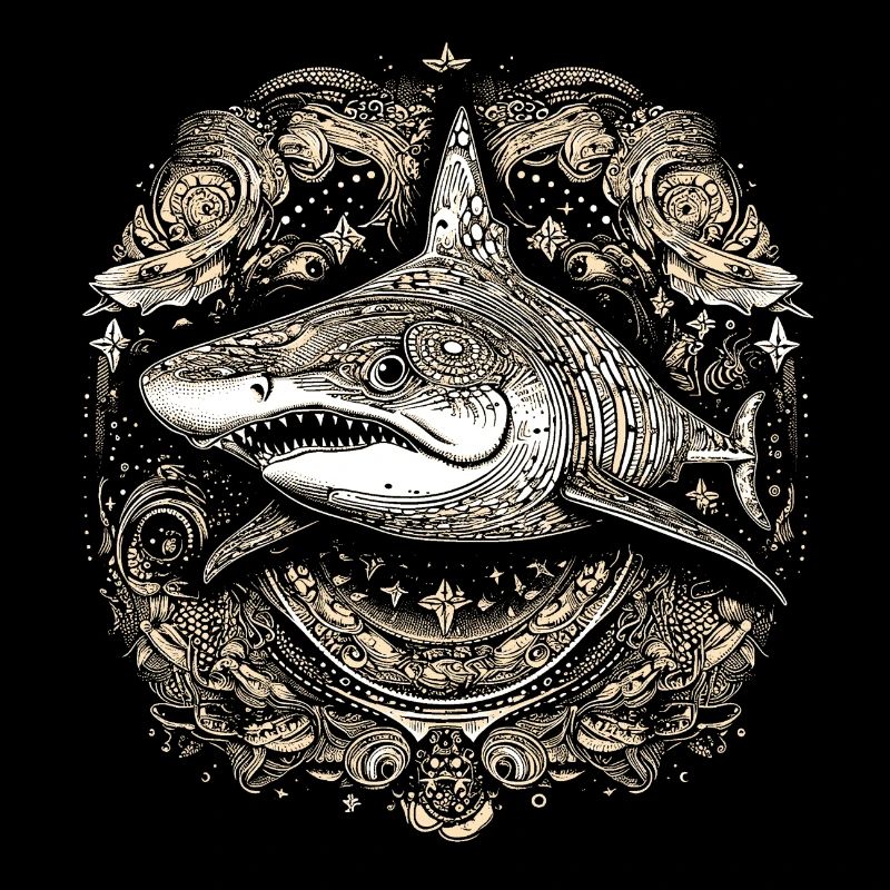 Cool trippy shark with boho/ethnic patterns