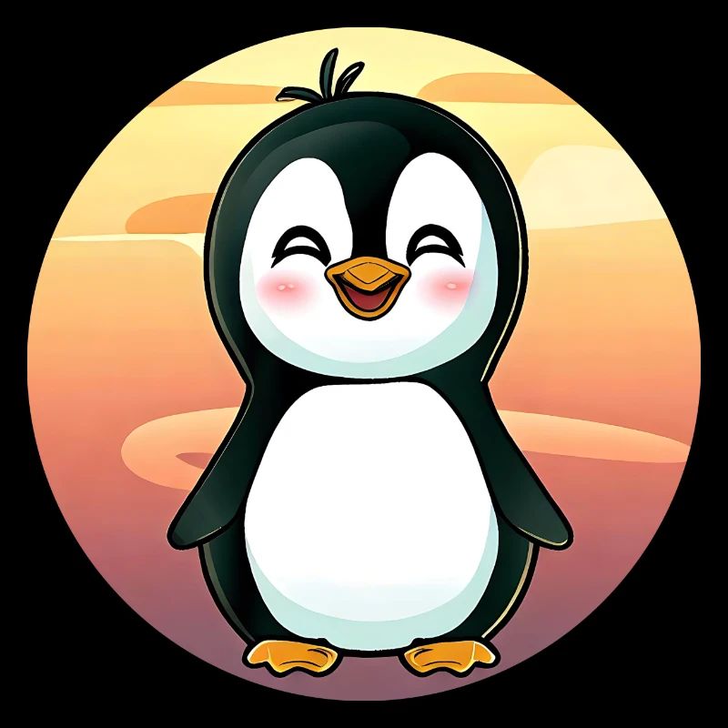 Coucher de soleil sur le pingouin Kawaii