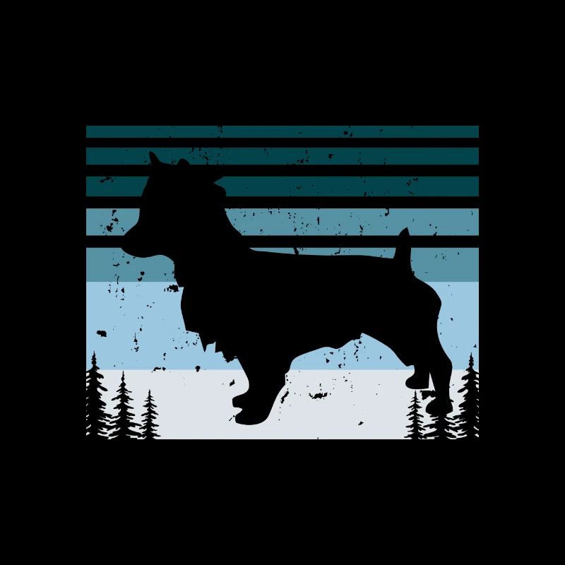 Australian Terrier Dog Silhouette Retro Sunset