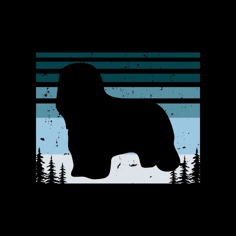 Briard Dog Lover Silhouette Vintage Sunset