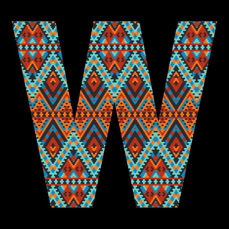 Lettre W- design boho, monogramme coloré