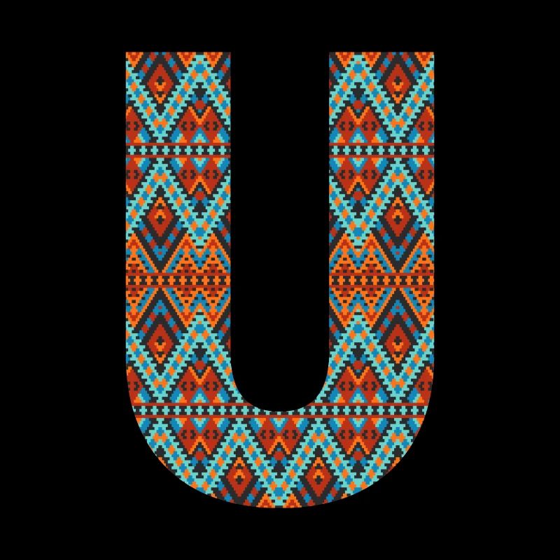 Lettre U- boho design, Monogramme coloré