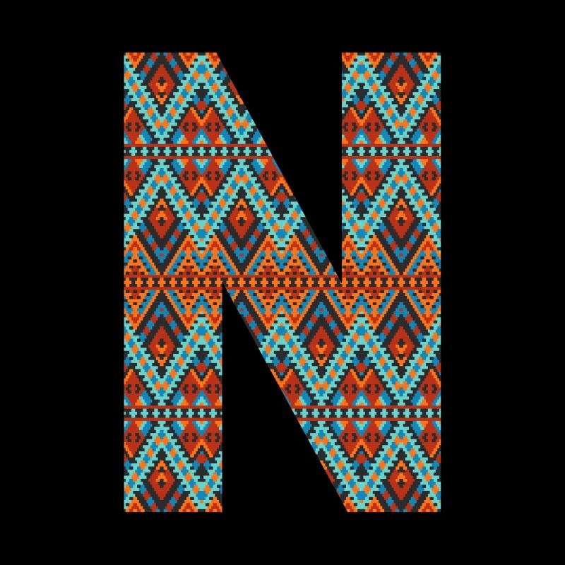 Buchstabe N- Boho-Design, buntes Monogramm