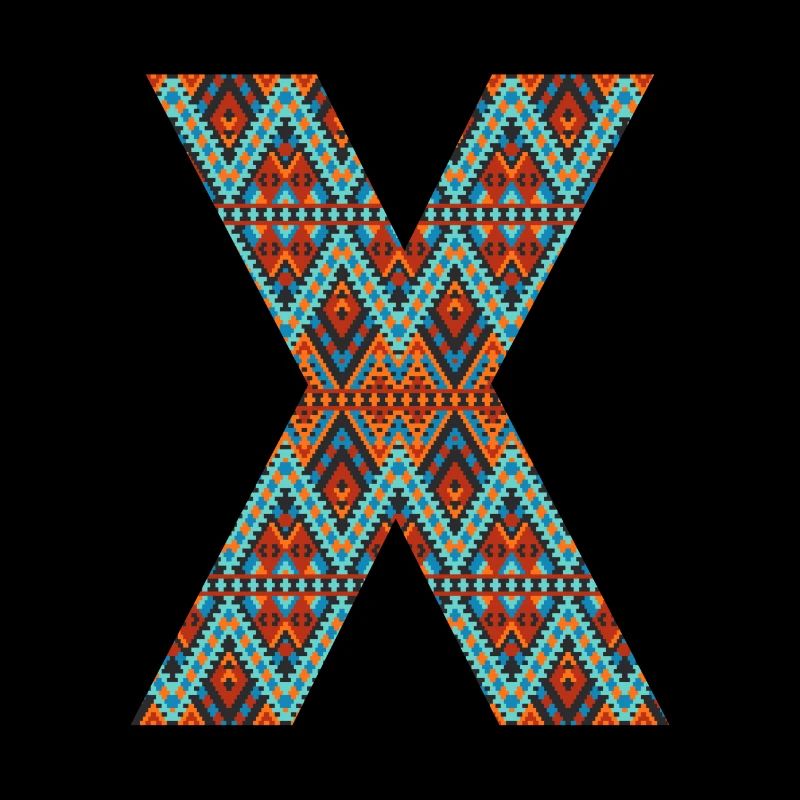 Lettre X- design boho, monogramme coloré