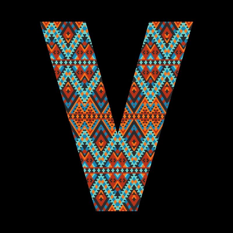 Lettre V- design boho, monogramme coloré