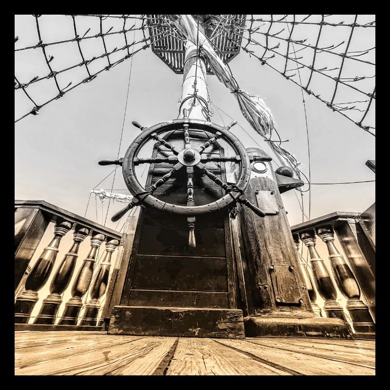 Das maritime Klima eines Piratenschiffes, Steuerrad.