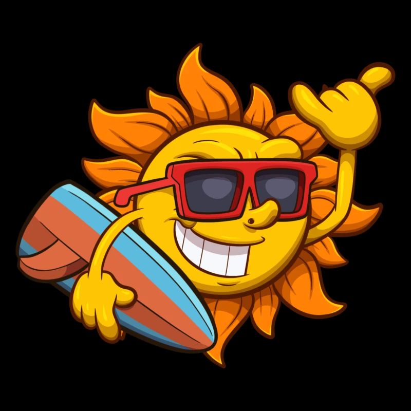 Cool Sun Character With Surf Board
