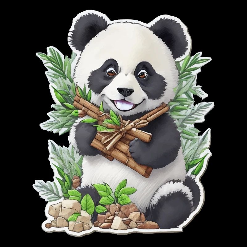 Panda bear eats bamboo