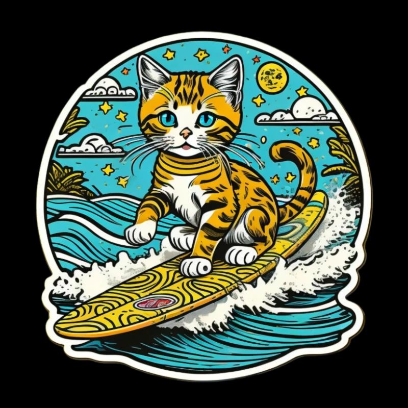Chat mignon, petit kitty surf en été