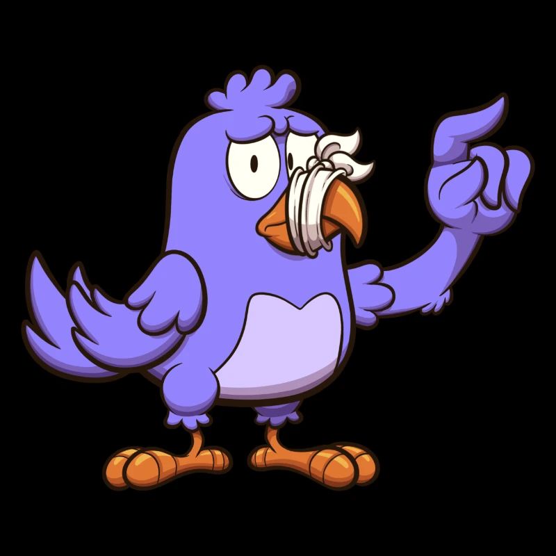 Oiseau de dessin animé violet avec bouche scotchée