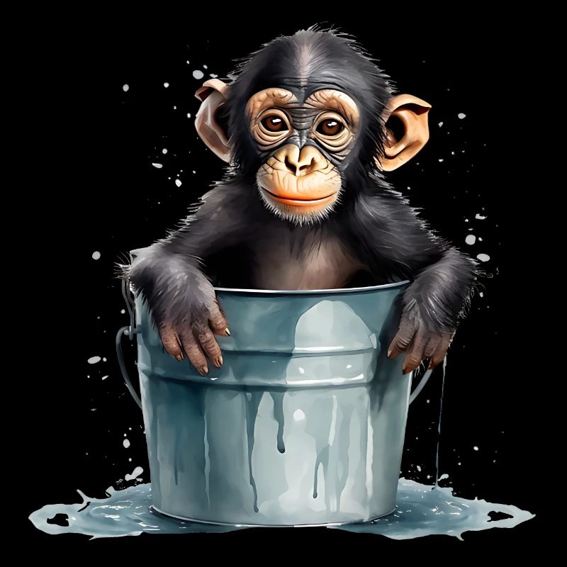 Affe sitzt im Wassereimer