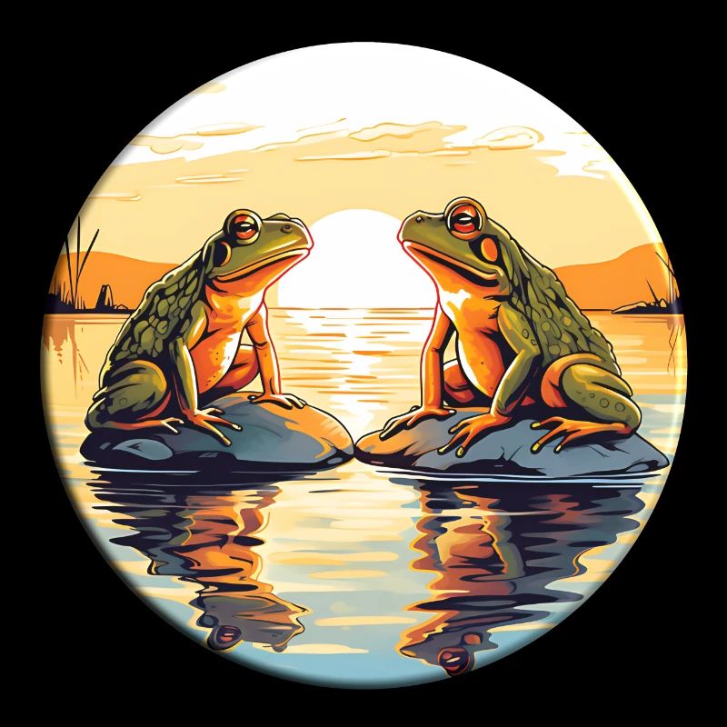Two frogs enjoying the sunset