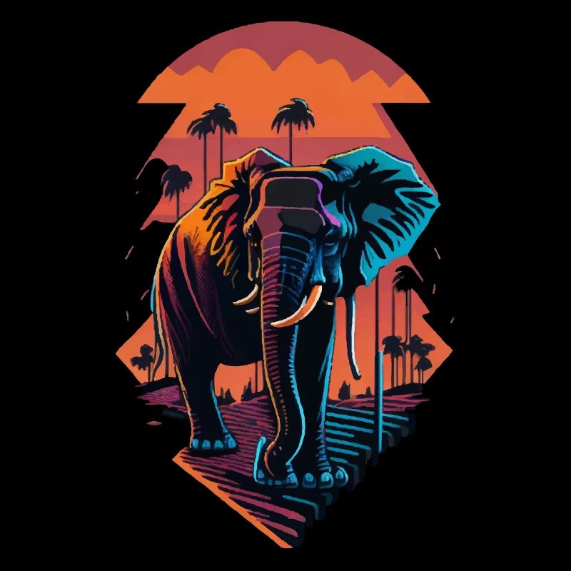 Eléphant, rue à Miami, couleurs vives,