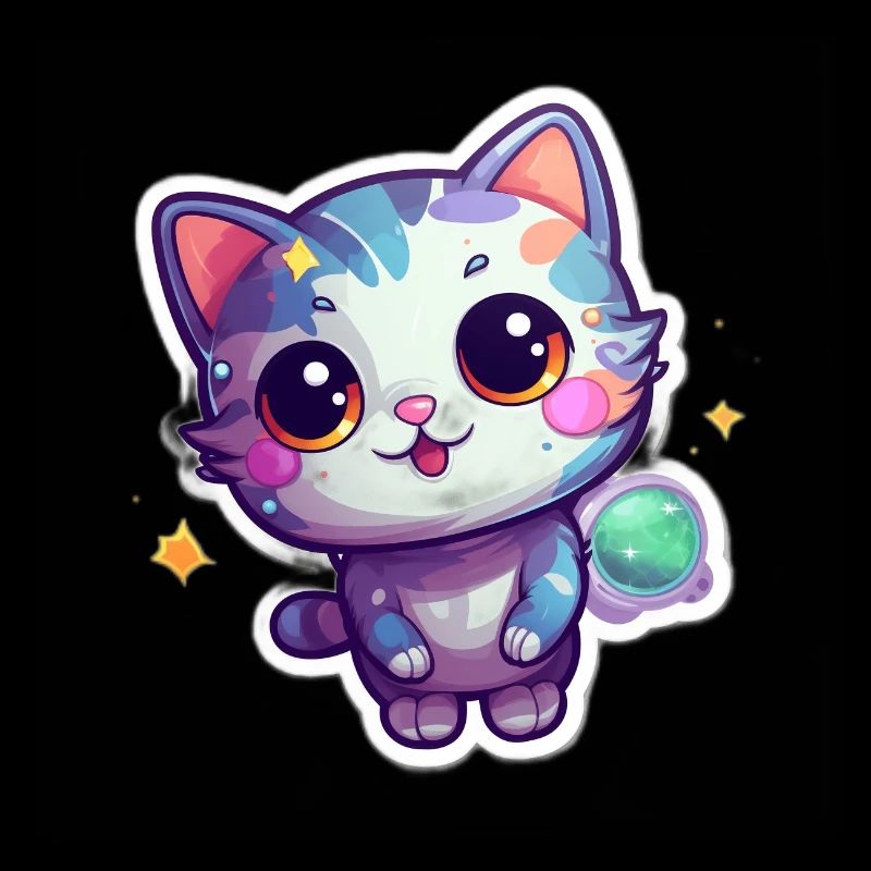 Mignon chat de dessin animé flottant dans l’espace