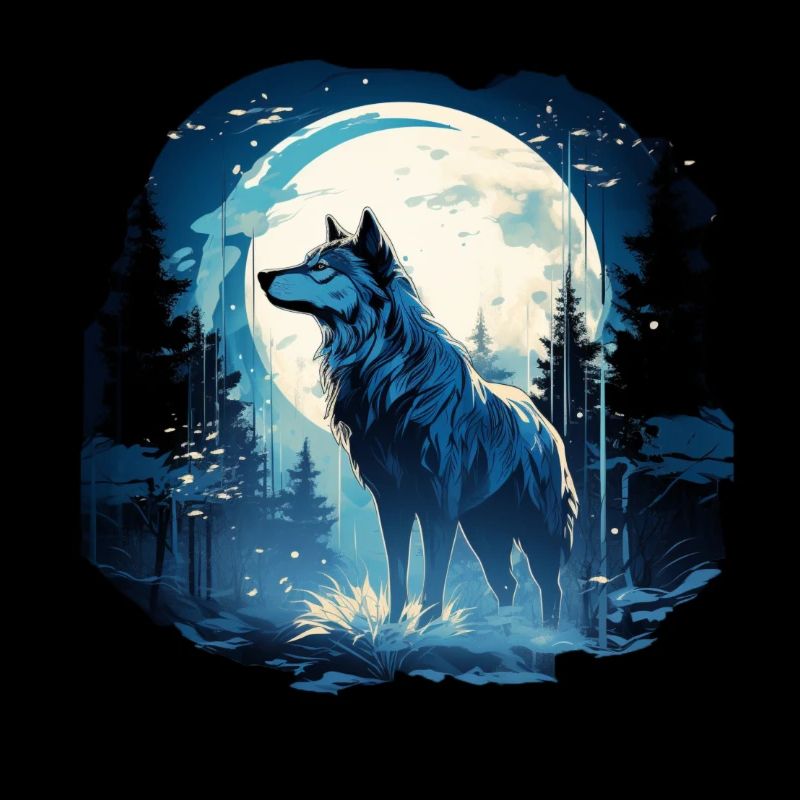 Loup mystique devant la pleine lune