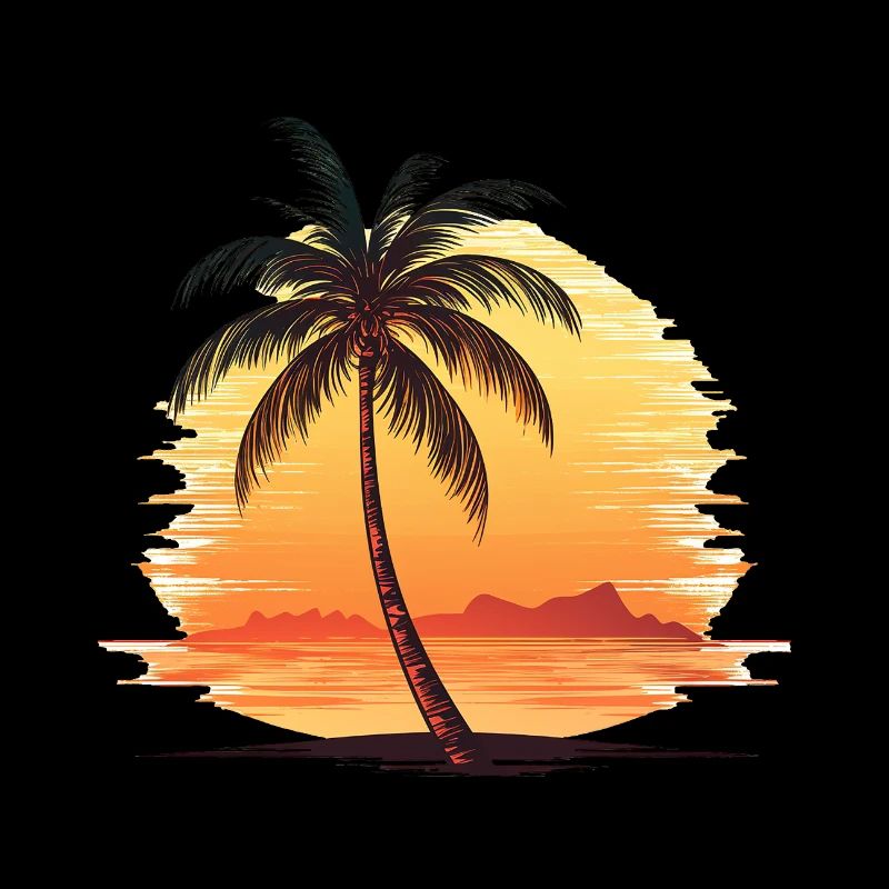 Beau palmier sur la plage avec coucher de soleil