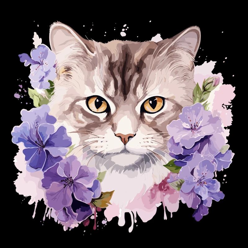 Chat avec des fleurs