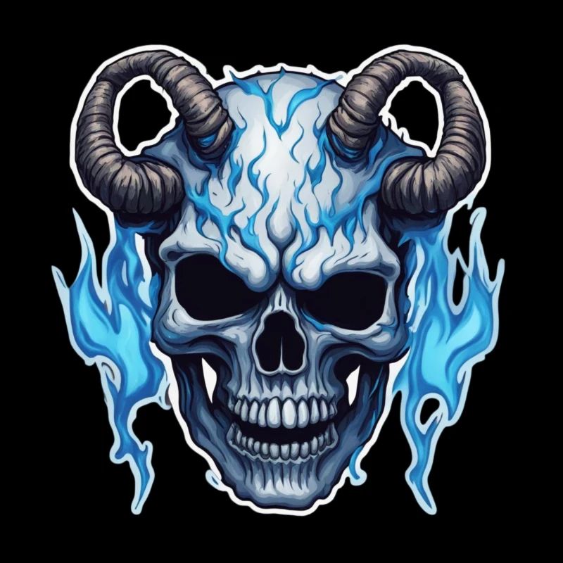 Crâne cornu avec feu bleu