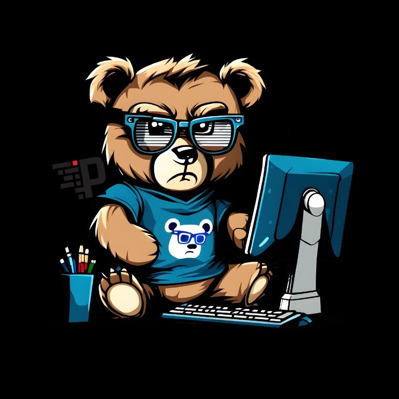 Angry little teddy bear who is a developer.