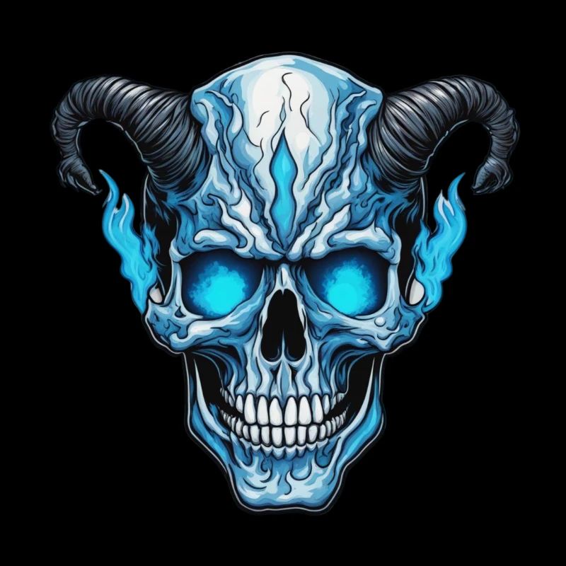 Crâne cornu avec feu bleu