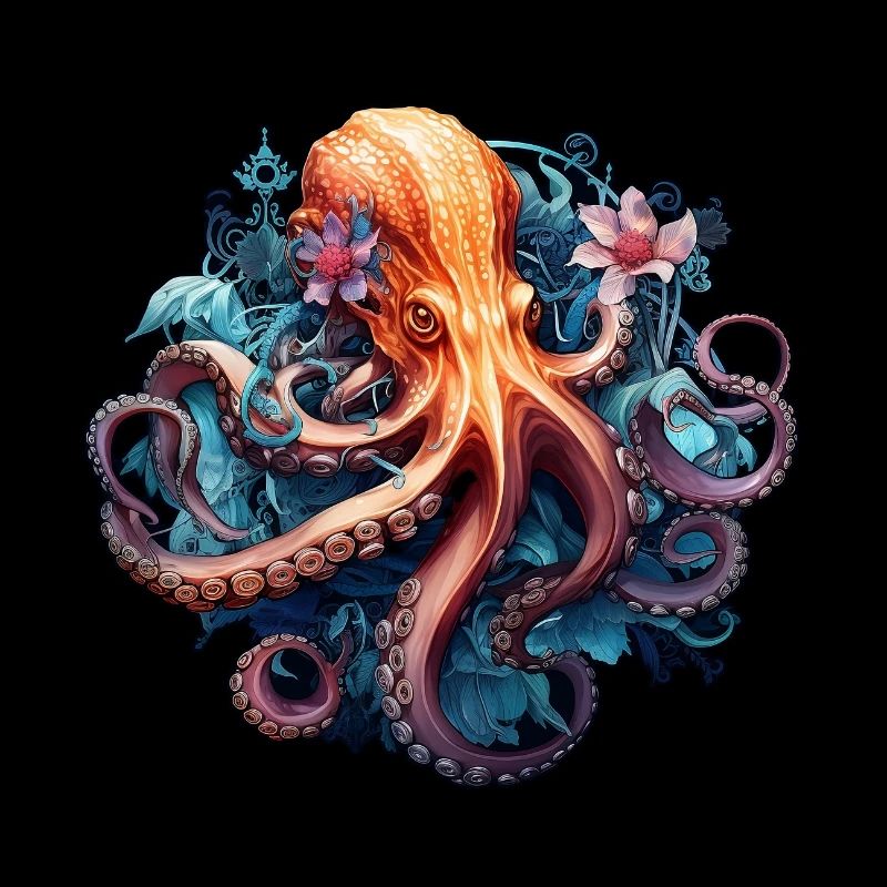 Beautiful octopus with flowers boho style