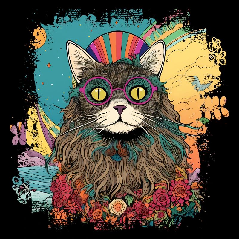 Cool colorful hippie hipster cat with glasses