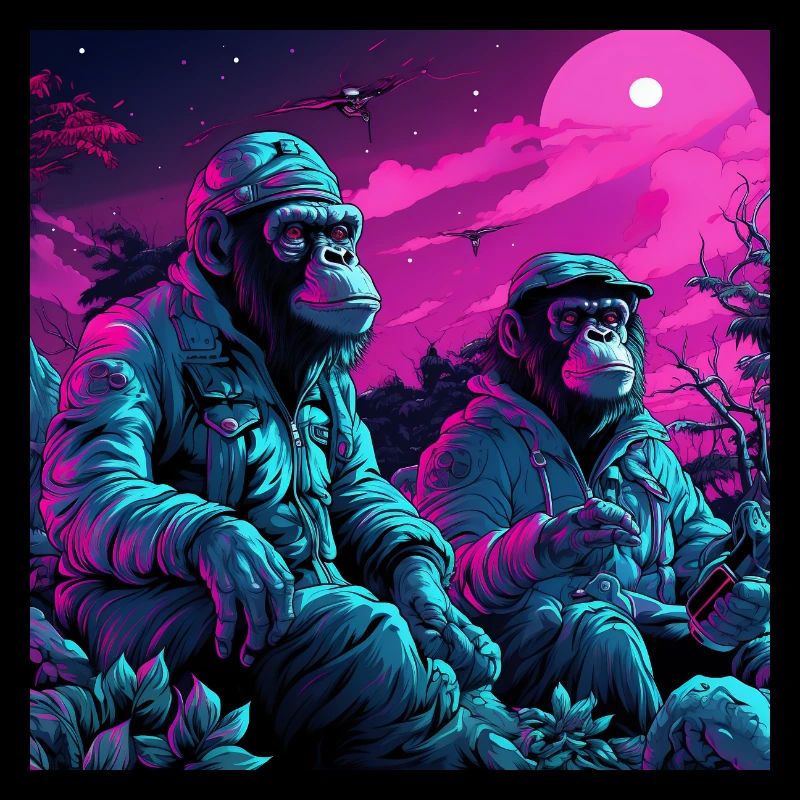 Neon stylized monkeys