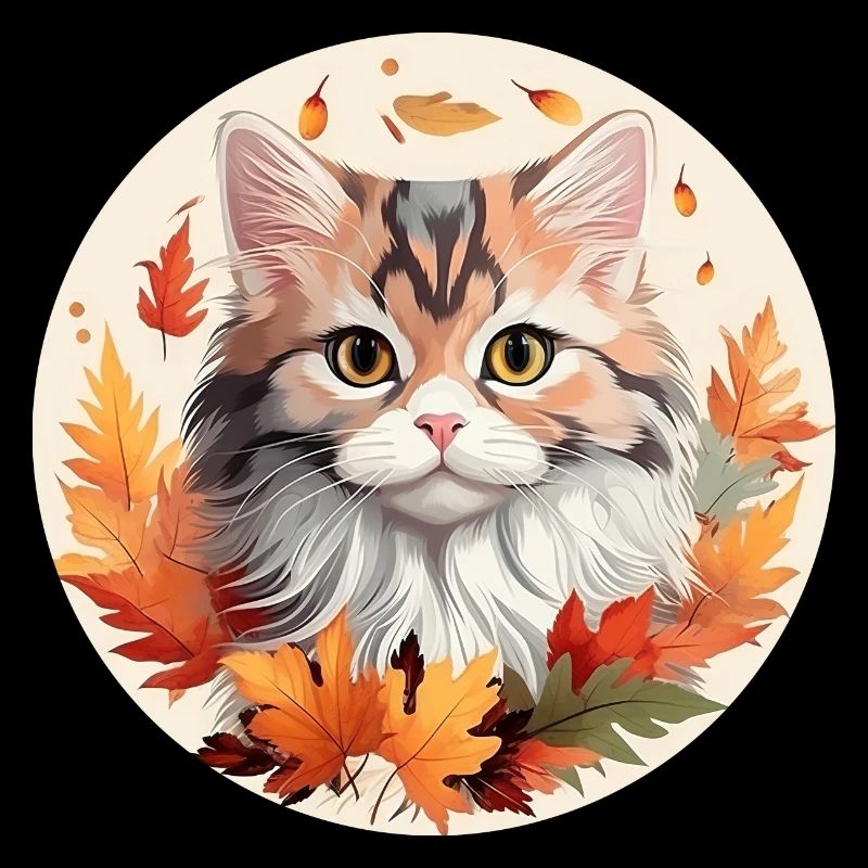 Katze im Herbst mit bunten Blättern