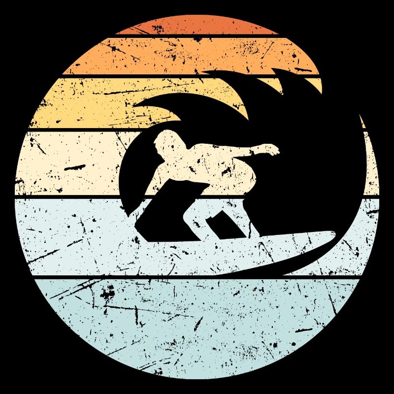 Surfer Surfboard Round Wave Vintage Surfing Beach
