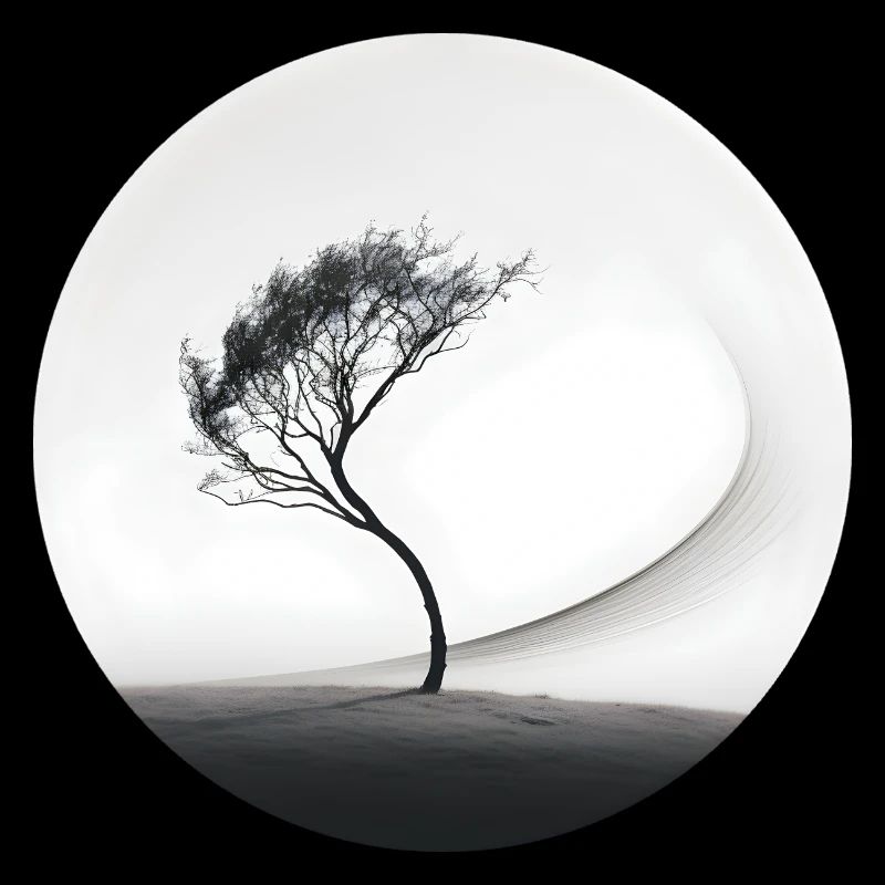 A black and white image of a tree