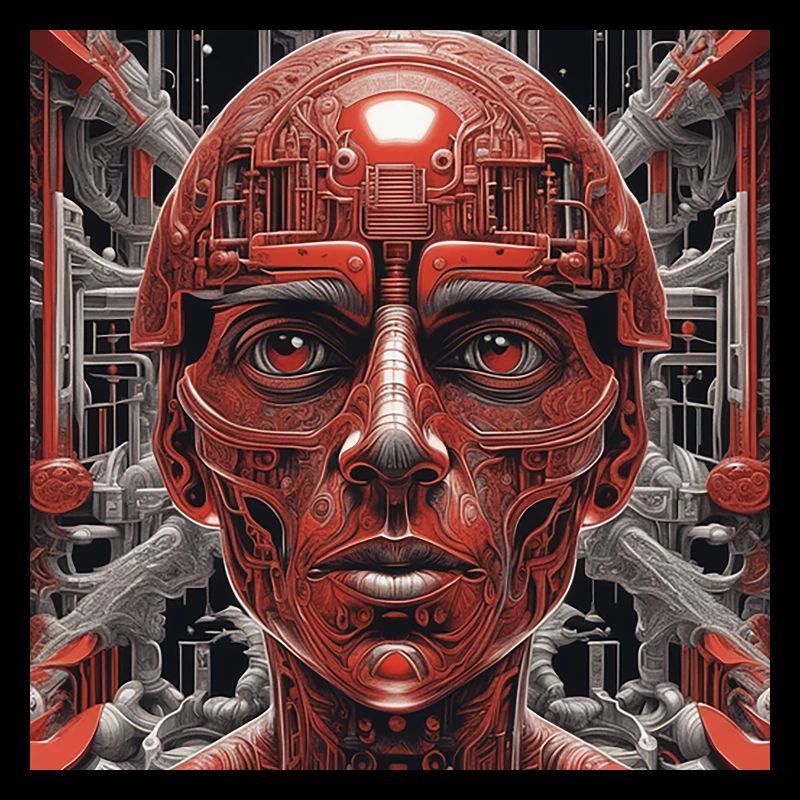 Techno roter Roboter in der Zukunft