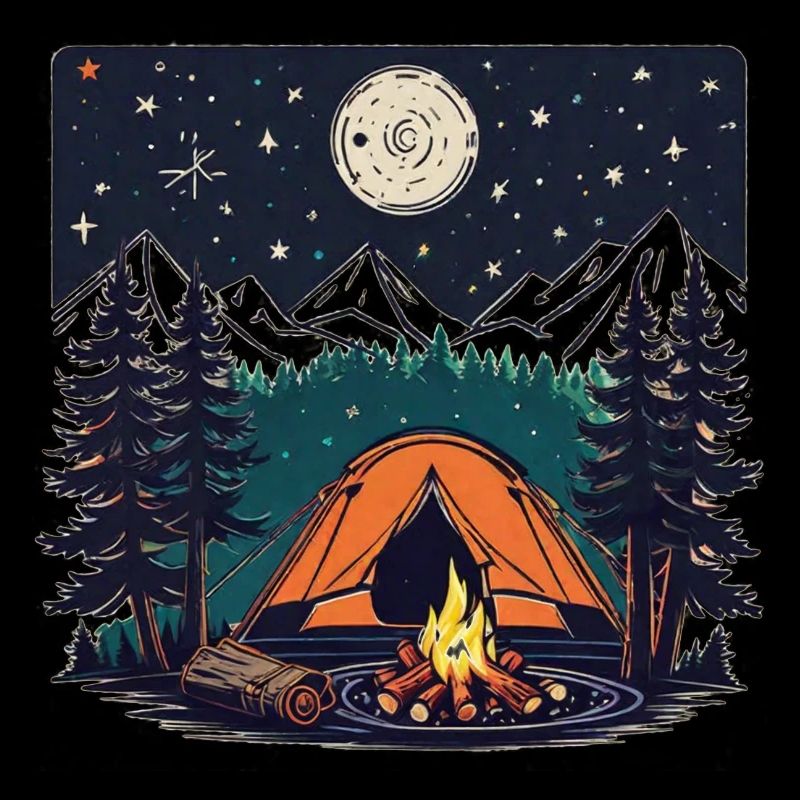 Camping, tent and campfire