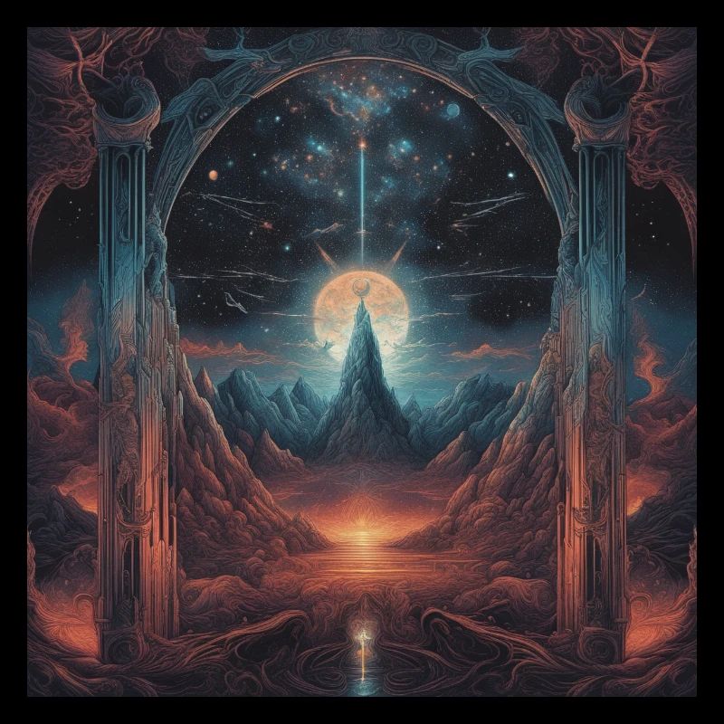 Futuristic Fantasy Landscape Between Columns