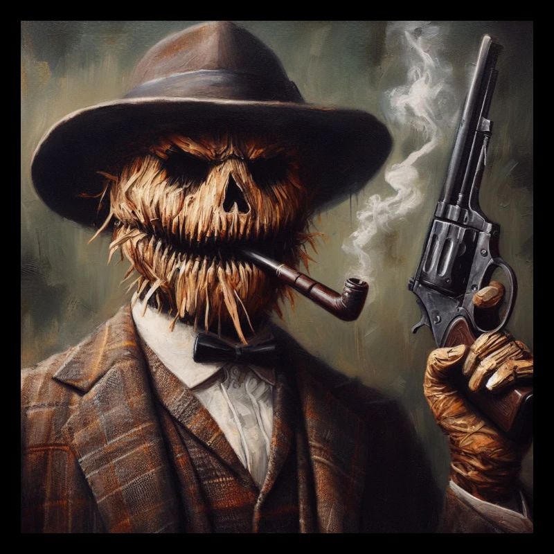 Vogelscheuche Halloween Strohmann Revolver pfeife