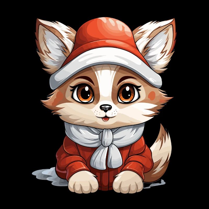 Fox Christmas Design - Kawaii Style