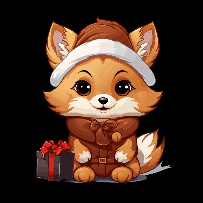 Fox Christmas Design - Kawaii Style