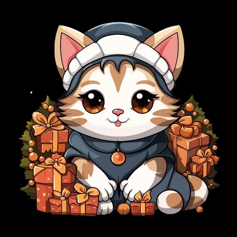 Design de Noël de chat - Style Kawaii