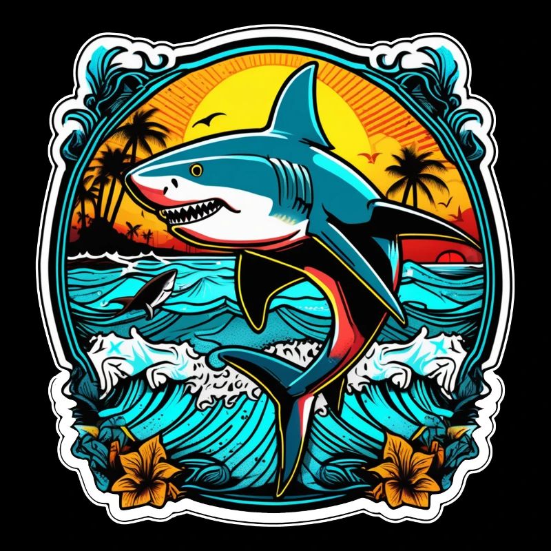 requin et coucher de soleil