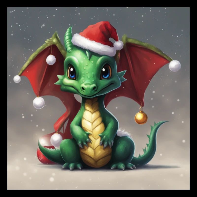 Mignon dragon de Noël vert avec bonnet de laine
