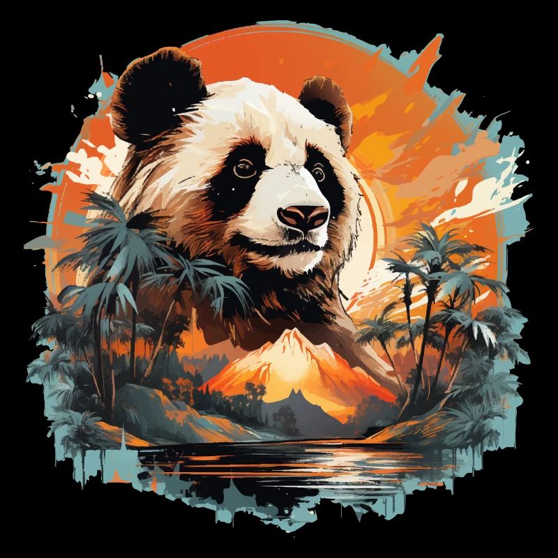 Panda Bear with Mountain & Palm Panda Design