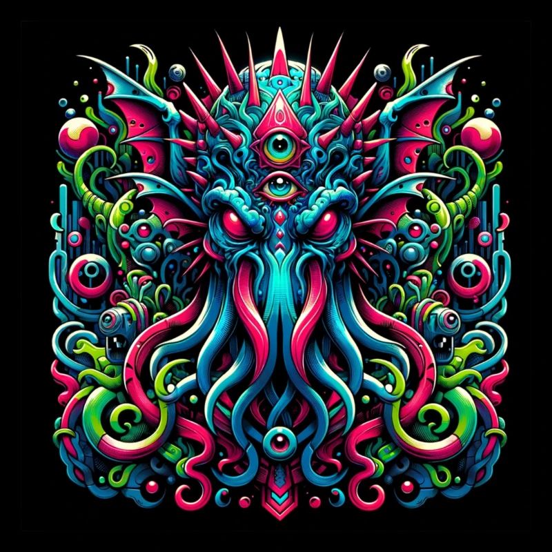 Design coloré et détaillé de Cthulhu dans les graffitis