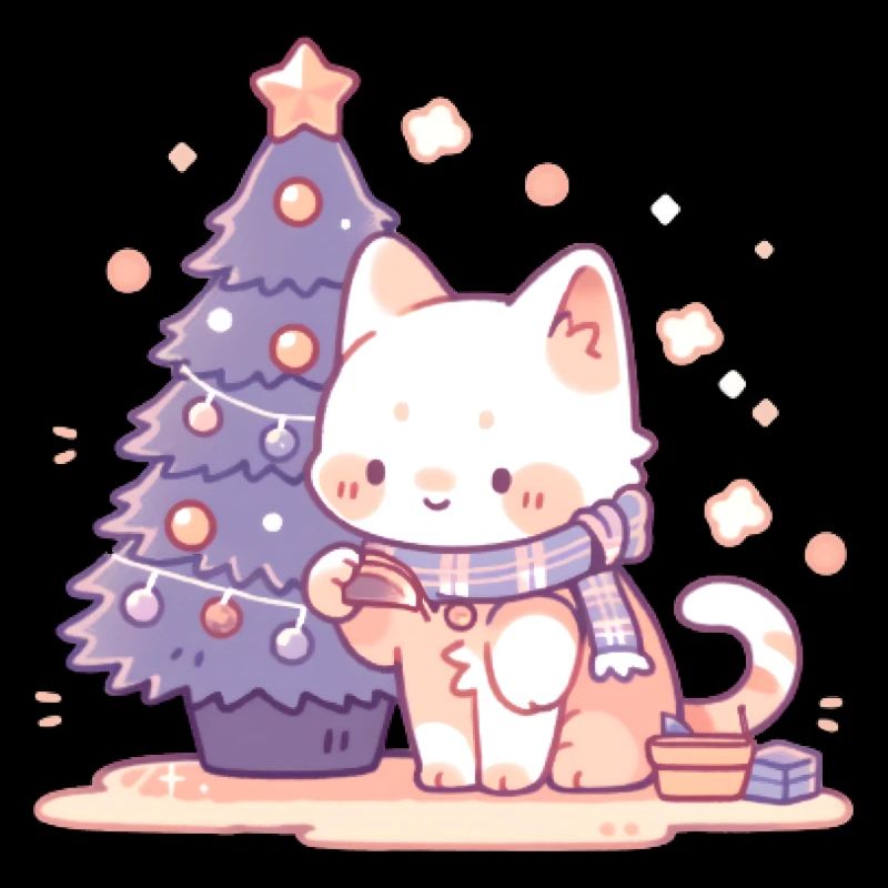 Kitten decorating Christmas tree